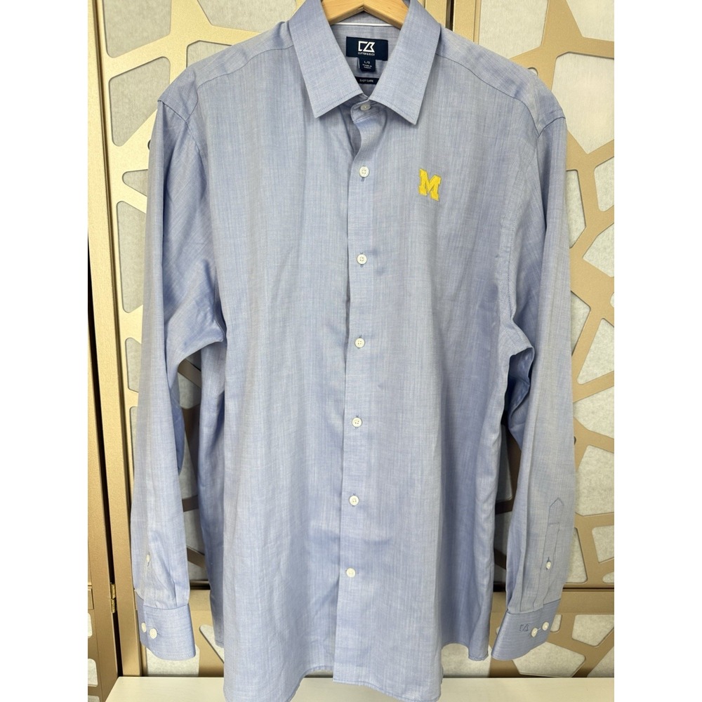 U of M University of Michigan Cutter & Buck Blue Button Up Shirt Mens Size Large